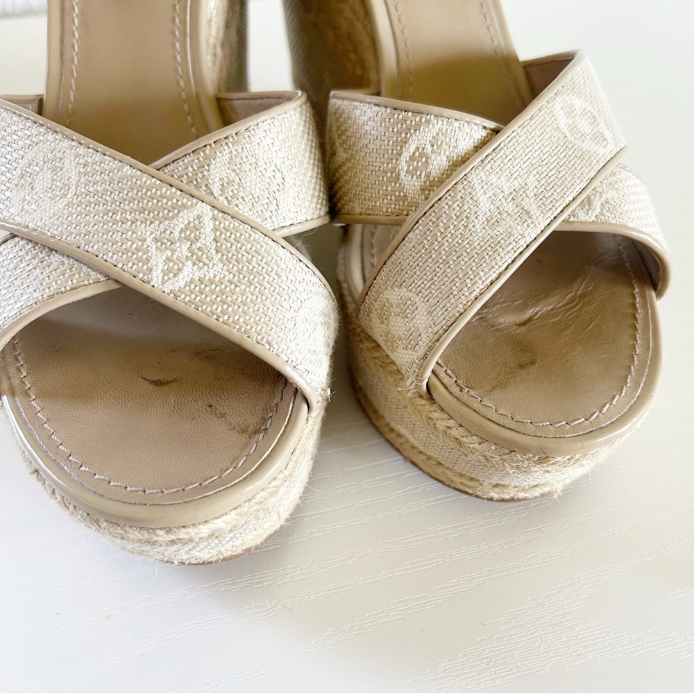 Louis Vuitton Beige Monogram Canvas Espadrille Ankle Strap Wedges Size EU 40 - Picture 14 of 16